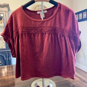 Altar'd State Women’s  Burgundy Crop Top with Embroidery Detail Size M